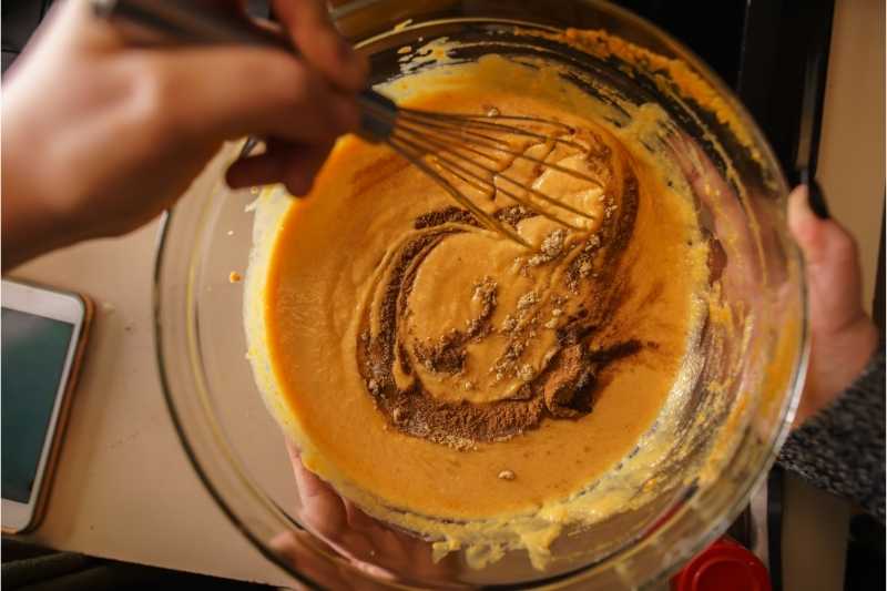 Pumpkin pie batter mixed